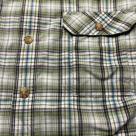 Duluth Trading Co Men’s Green/Blue Plaid Short Sleeve Button Down Shirt Sz L - Picture 3 of 4